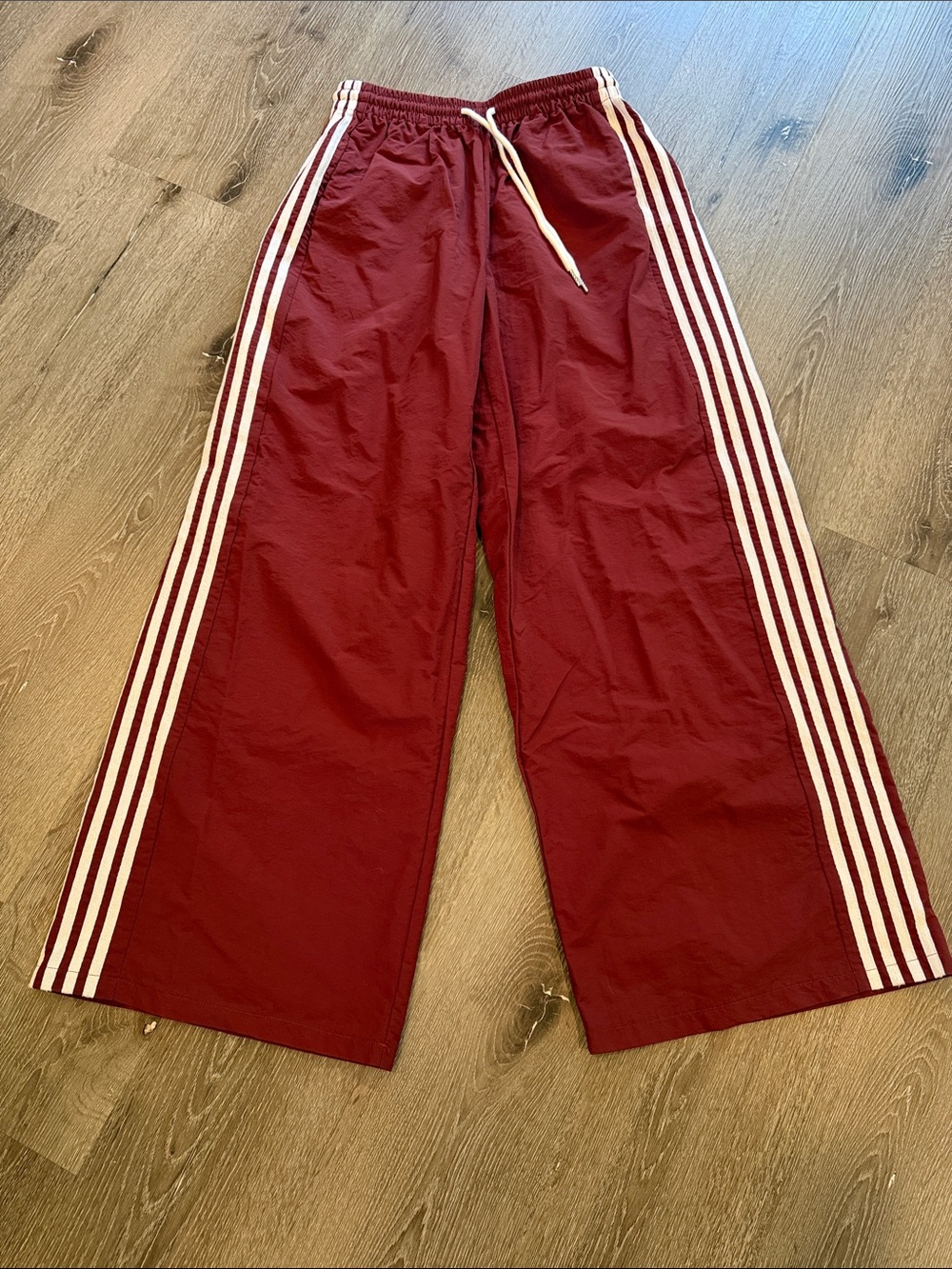 Burgundy Track Pants with White Side Stripes